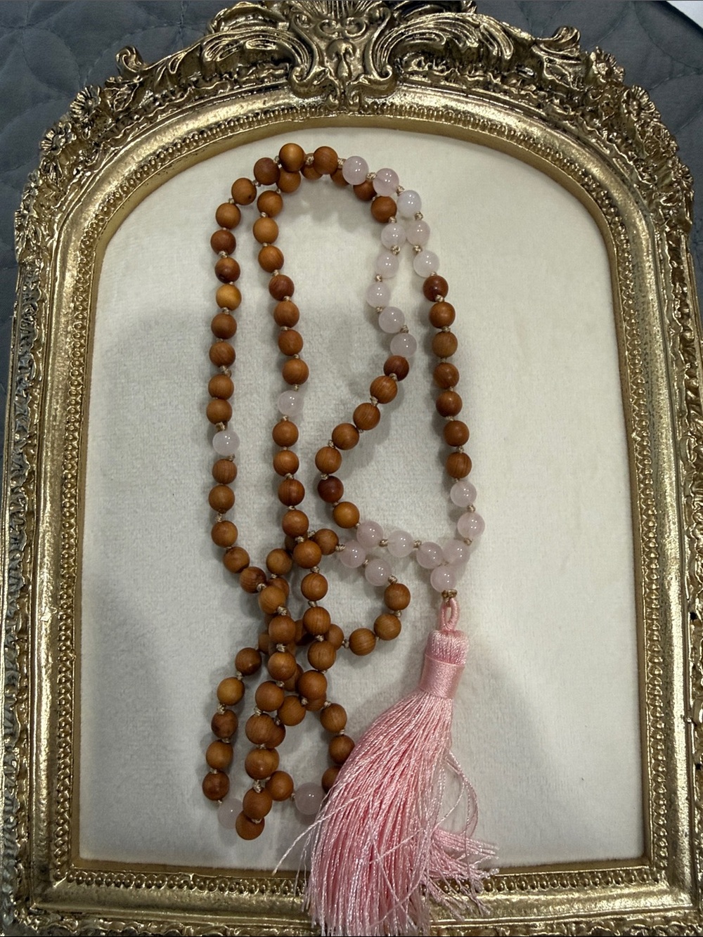 Palo Santo and Rose Quartz Bead Tassel Mala